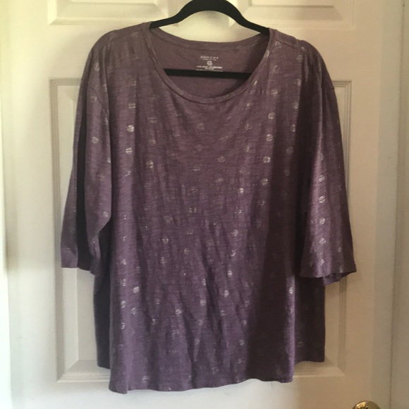 Sonoma Tops - Purple/Silver Polka Dot 3/4 Sleeve Tee